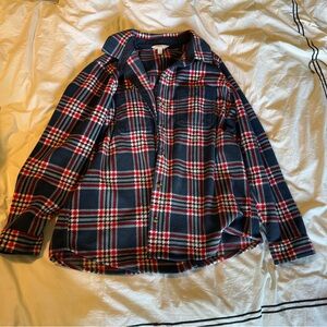 Navy and red tartan flannel shirt
Perfect for fall!! Size large